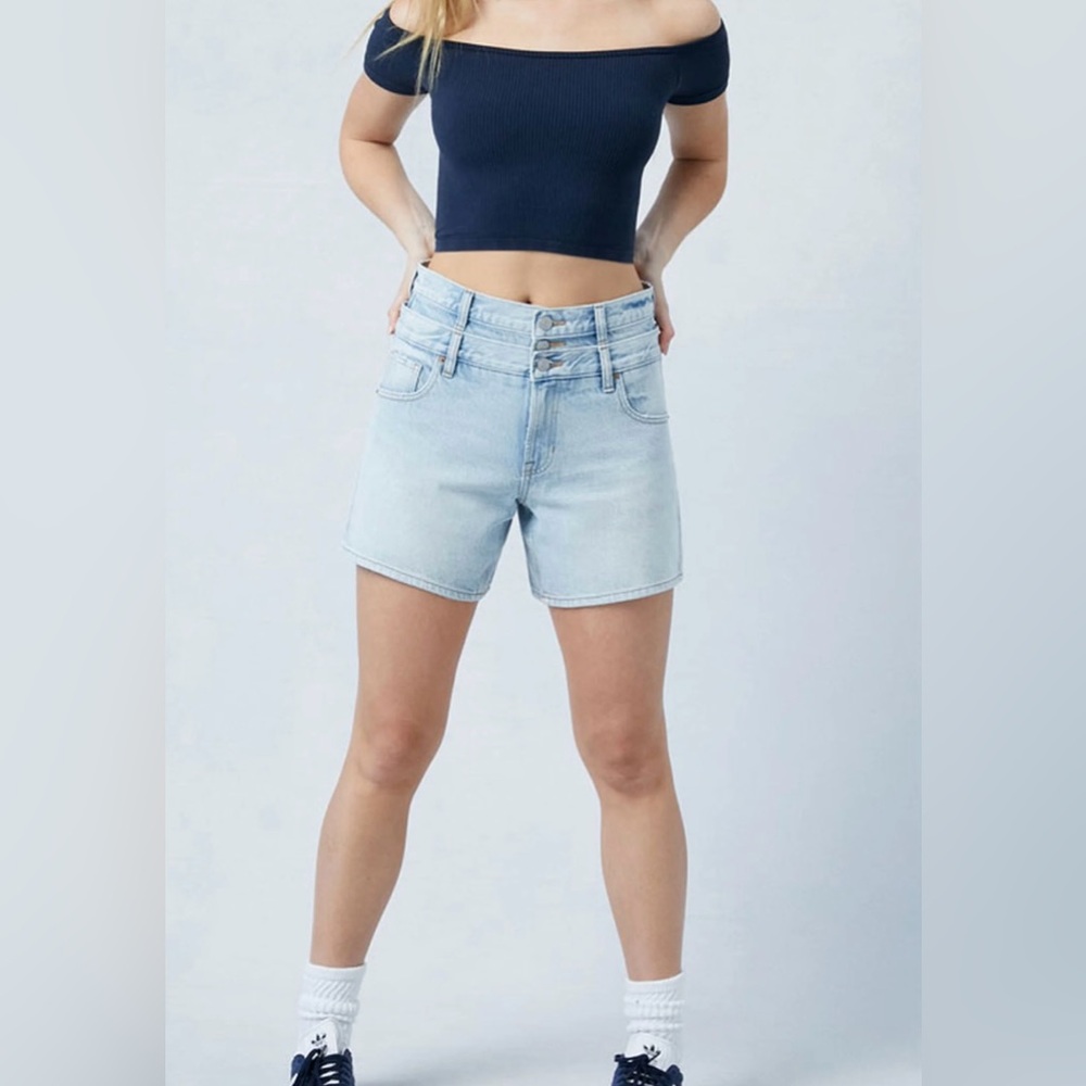 Pacsun Eco Light Indigo Double Waistband High Waisted Relaxed Jorts